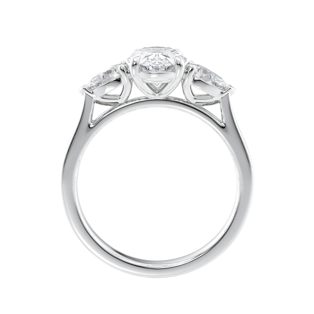 Oval & Pear Cut  Timeless 3 Stone Diamond Engagement Ring