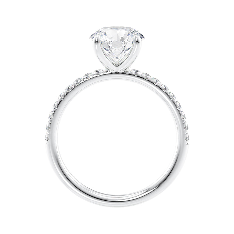 1.50 carat laboratory grown diamond solitaire engagement ring with diamond band white gold side view.