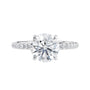 1.50 carat laboratory grown diamond solitaire engagement ring with diamond band white gold front view.