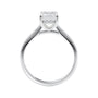 Emerald cut diamond hidden halo engagement ring white gold side view.