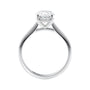 Lab grown diamond oval solitaire engagement ring with hidden halo white gold side view.