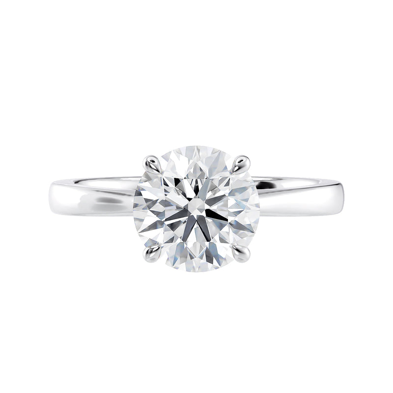 Lab grown diamond round engagement ring white gold front view.