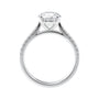 Round natural diamond white gold tapered band engagement ring side view.