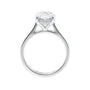 Hidden halo oval solitaire engagement ring white gold side view.