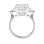 Emerald cut 3 stone diamond engagement ring 18ct white gold side view.