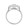 Emerald cut diamond engagement ring with pear sides white gold side view.