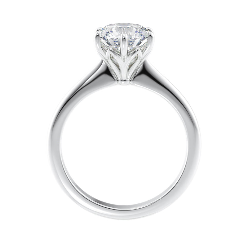 White gold 6 claw solitaire diamond engagement ring side view.