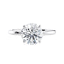 Lab grown solitaire diamond engagement ring with thin band white gold front view.