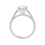 Tapered 18ct white gold band natural round diamond engagement ring side view.