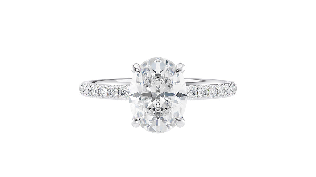 Oval Solitaire Slim Diamond Band Engagement Ring