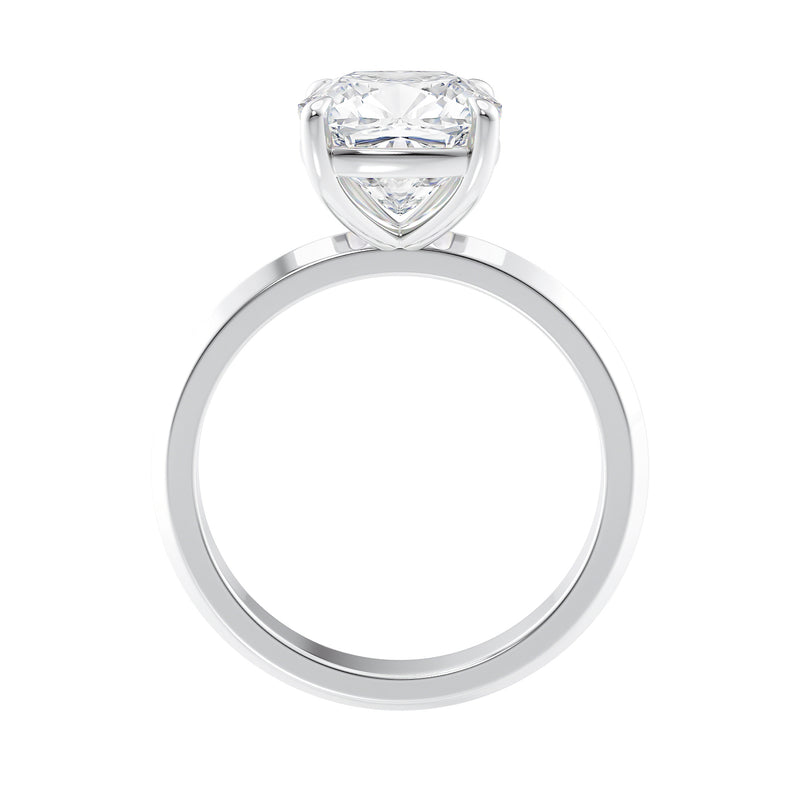 Cushion cut laboratory grown diamond engagement ring white gold side view.