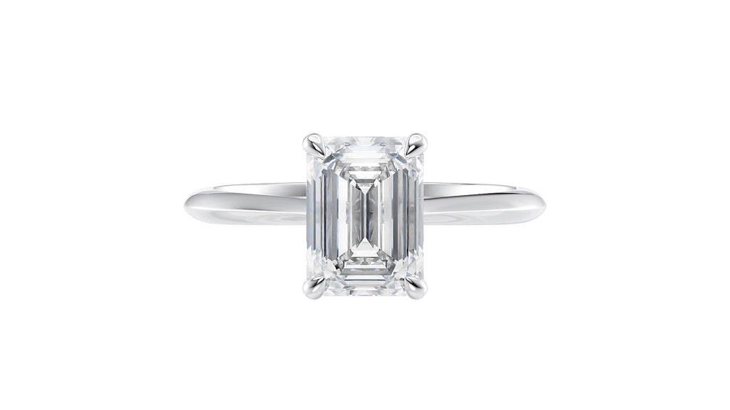 Emerald Cut Solitaire Hidden Halo Diamond Engagement Ring