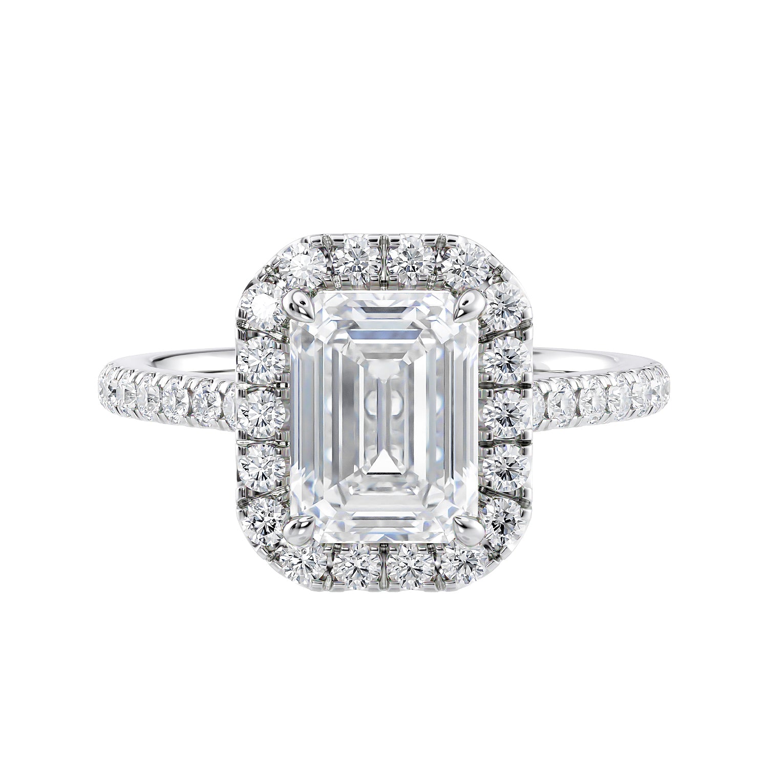 Emerald Cut Diamond Halo Engagement ring — Ouros Jewels