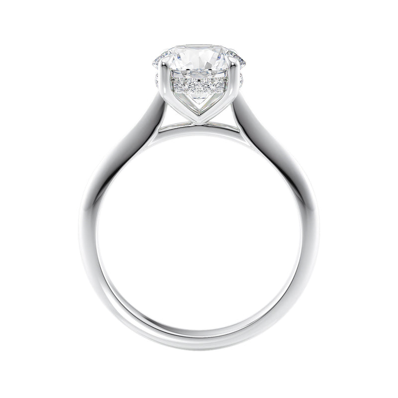 Natural diamond solitaire with a hidden halo white gold side view.