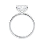 Radiant cut lab grown diamond east-west set on thin band white gold side view.