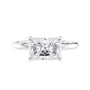 Radiant cut lab grown diamond east-west set on thin band white gold front view.