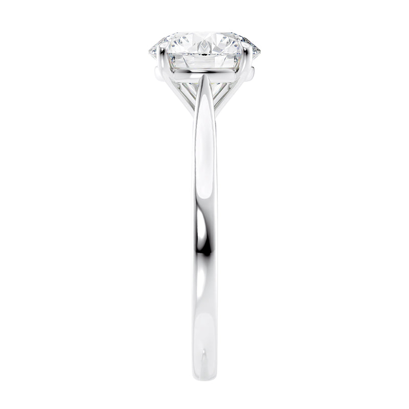 2 carat lab grown diamond engagement ring white gold end view.