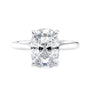 Lab grown elongated cushion cut solitaire diamond engagement ring white gold front view.