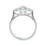 Marquise cut diamond with pear cut diamond shoulders 3 stone engagement ring white gold side view.