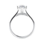 Lab grown diamond marquise cut solitaire engagement ring with diamond bridge white gold side view.