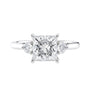 3 stone princess cut diamond engagement ring in white gold front view.