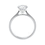 Natural round diamond engagement ring with a tapered white gold band side view.