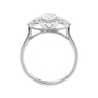 Lab grown diamond oval 3 stone with pear cut sides white gold side view.