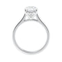 Oval solitaire with ultra slim white gold band side view.