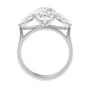 3 stone pear cut lab diamond centre with pear cut shoulders engagement ring 18 carat white gold side view.