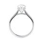 Laboratory grown pear cut diamond solitaire engagement ring hidden halo white gold side view.