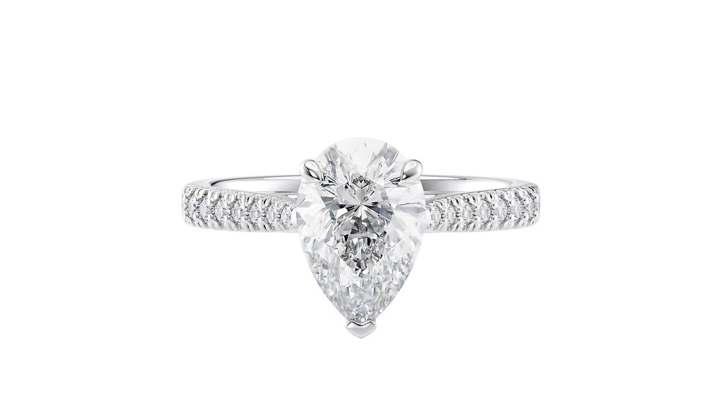 Pear Cut Solitaire Tapered Lab Grown Diamond Band Engagement Ring