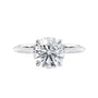 Two carat lab grown diamond solitaire with hidden halo white gold front view.